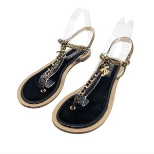 Chanel 2018 Interlocking CC T-Strap Fantasy Chain Thong Sandals Size EU 40